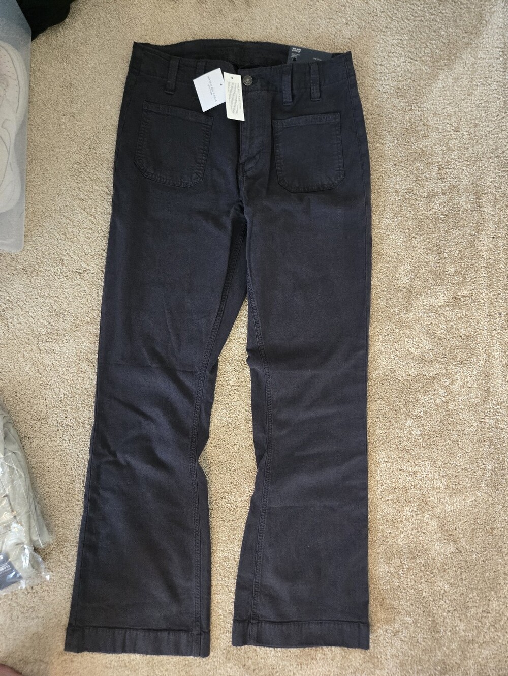 American Eagle Black Mid Rise Stretch Pants, Back Patch Pockets, 8